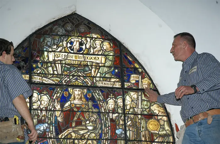 The beautiful, historic stained glass of Grace Episcopal Church in The Plains, VA.