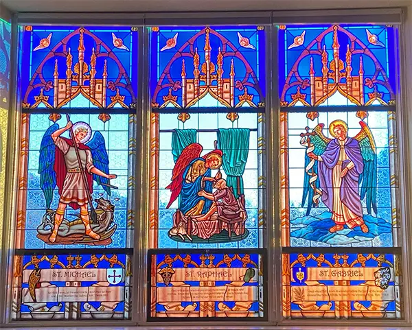 The beautiful, historic stained glass of Grace Episcopal Church in The Plains, VA.